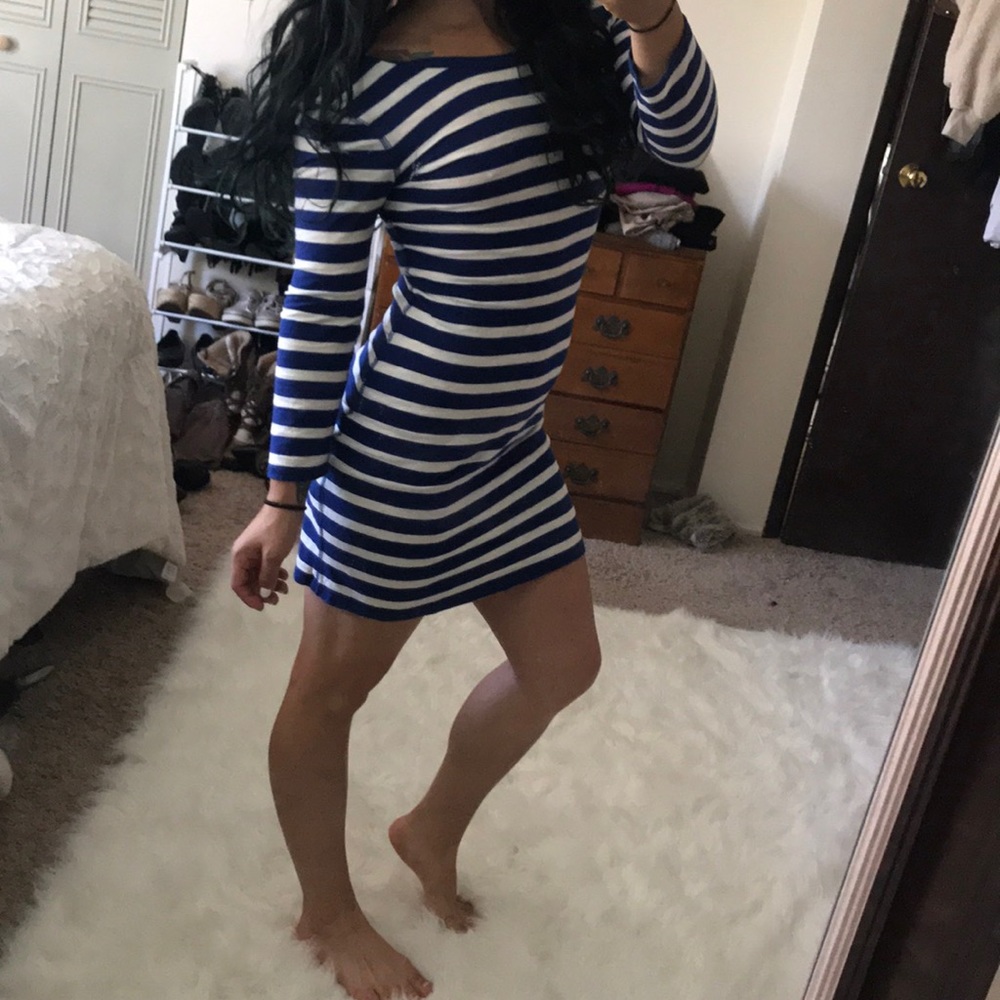 Blue and white stripe t-shirt dress